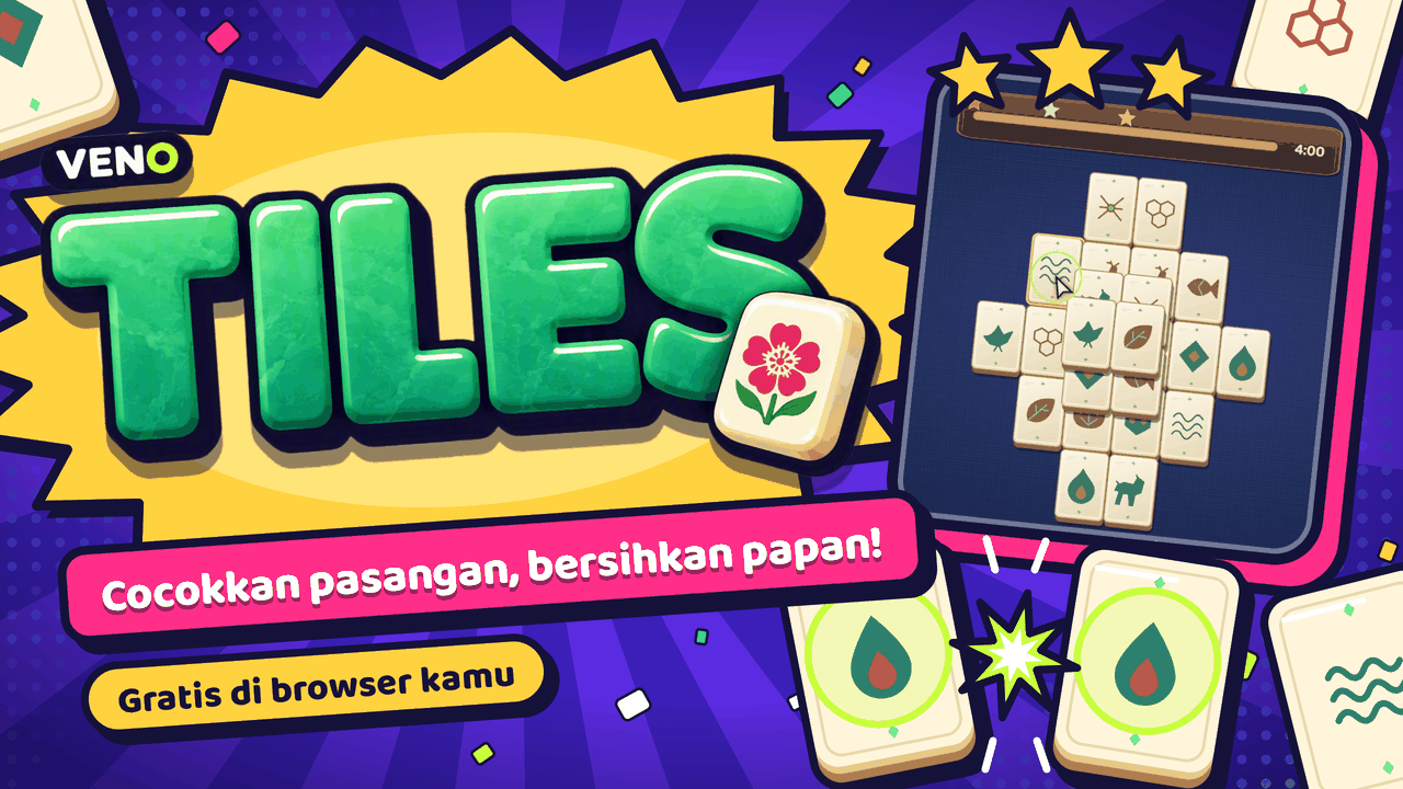 Layar permainan VENO Tiles dengan ubin bermotif rakyat