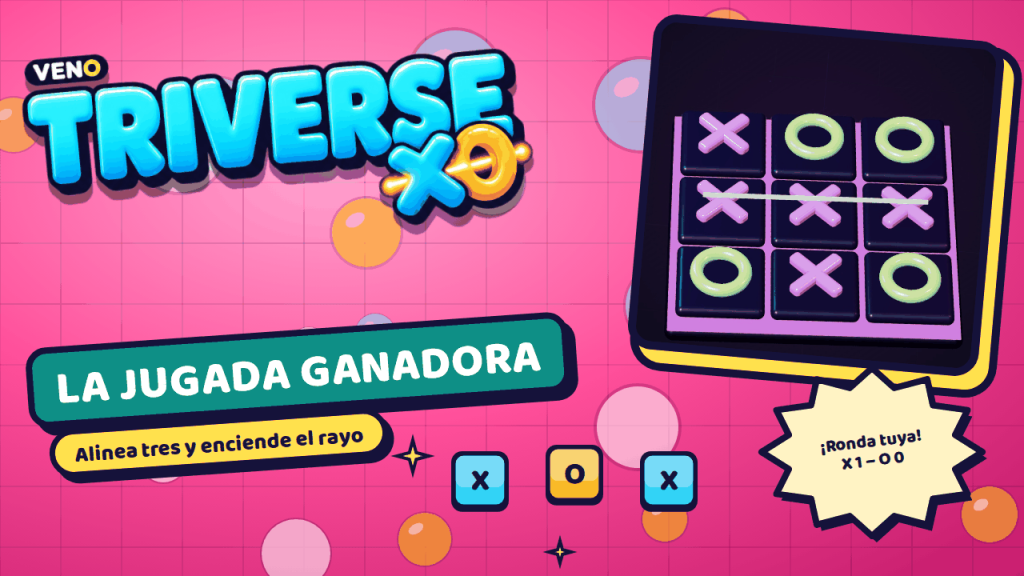 Tablero Synth Grid con el rayo ganador atravesando tres X