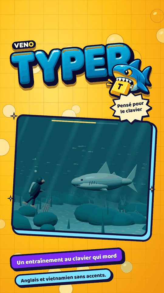 VENO Typer sur mobile avec un requin qui approche