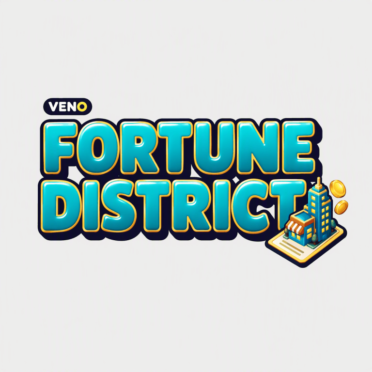 VENO Fortune District game logo with a toy city block and gold coins