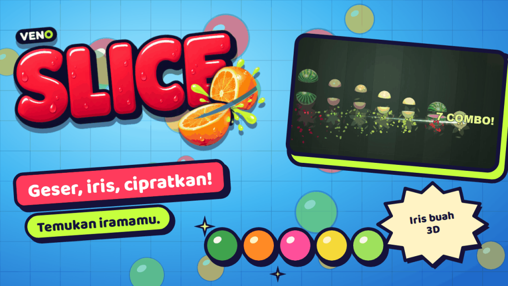 Jejak pedang menebas sederet buah dan menghasilkan combo 7